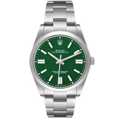 Rolex Oyster Perpetual Green Dial Steel Mens Watch 124300 Unworn