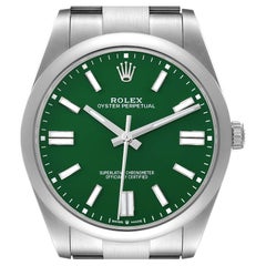 Rolex Oyster Perpetual Green Dial Steel Mens Watch 124300 Unworn