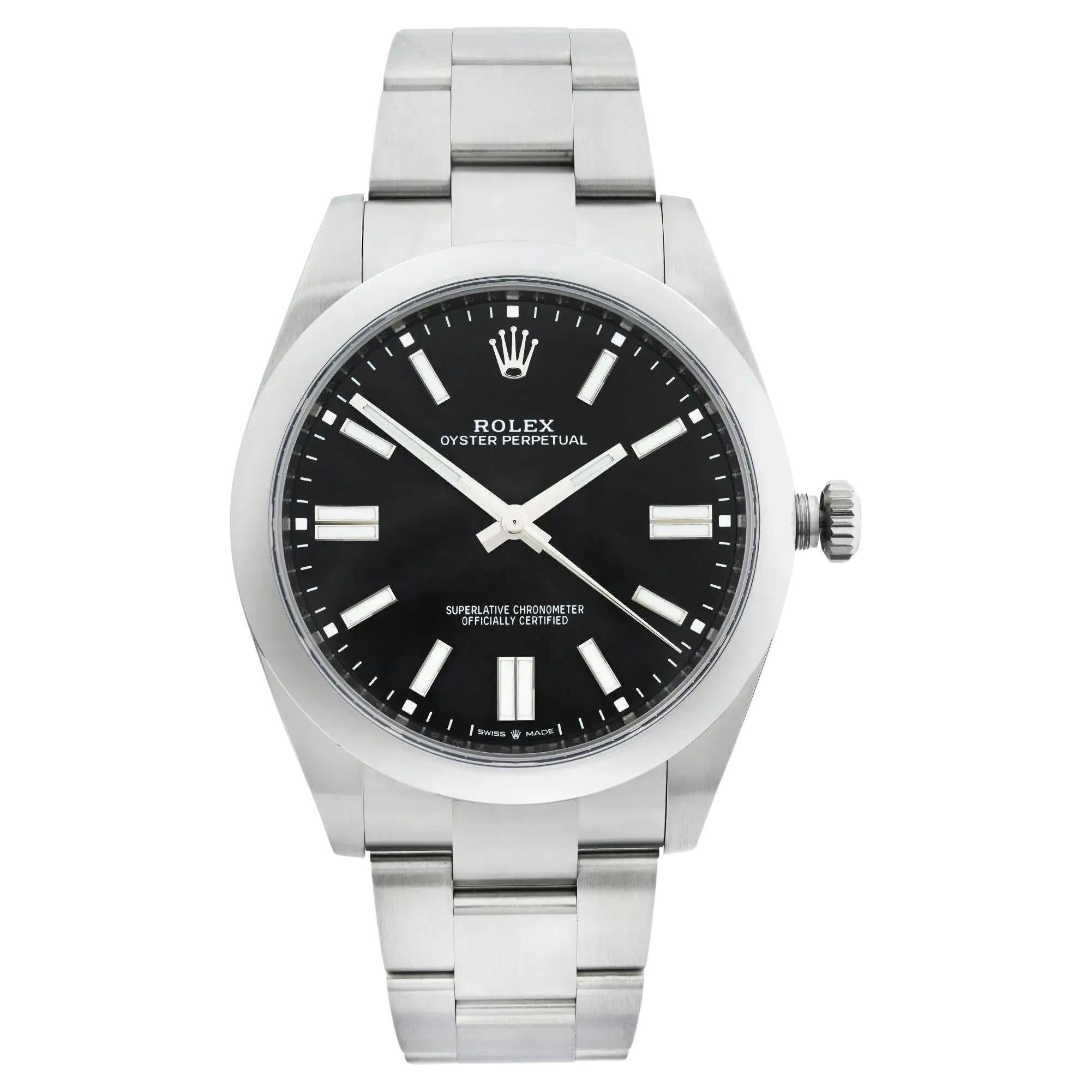 Rolex Oyster Perpetual 41mm Stahl Schwarzes Zifferblatt Automatikuhr 124300