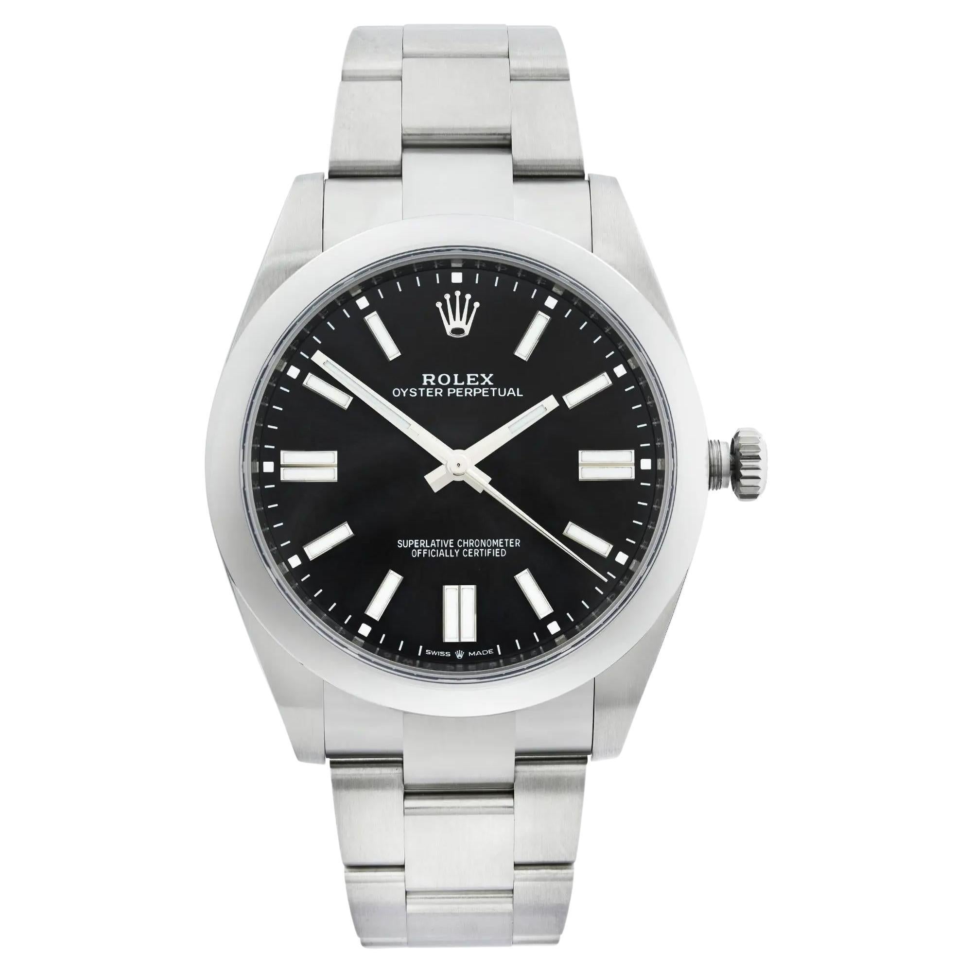 Rolex Oyster Perpetual Steel Schwarzes Zifferblatt gewölbte Oyster Automatikuhr 124300