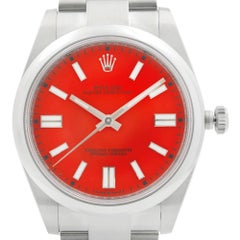 Rolex Oyster Perpetual Steel Coral Red Dial Automatic Men's Watch 124300