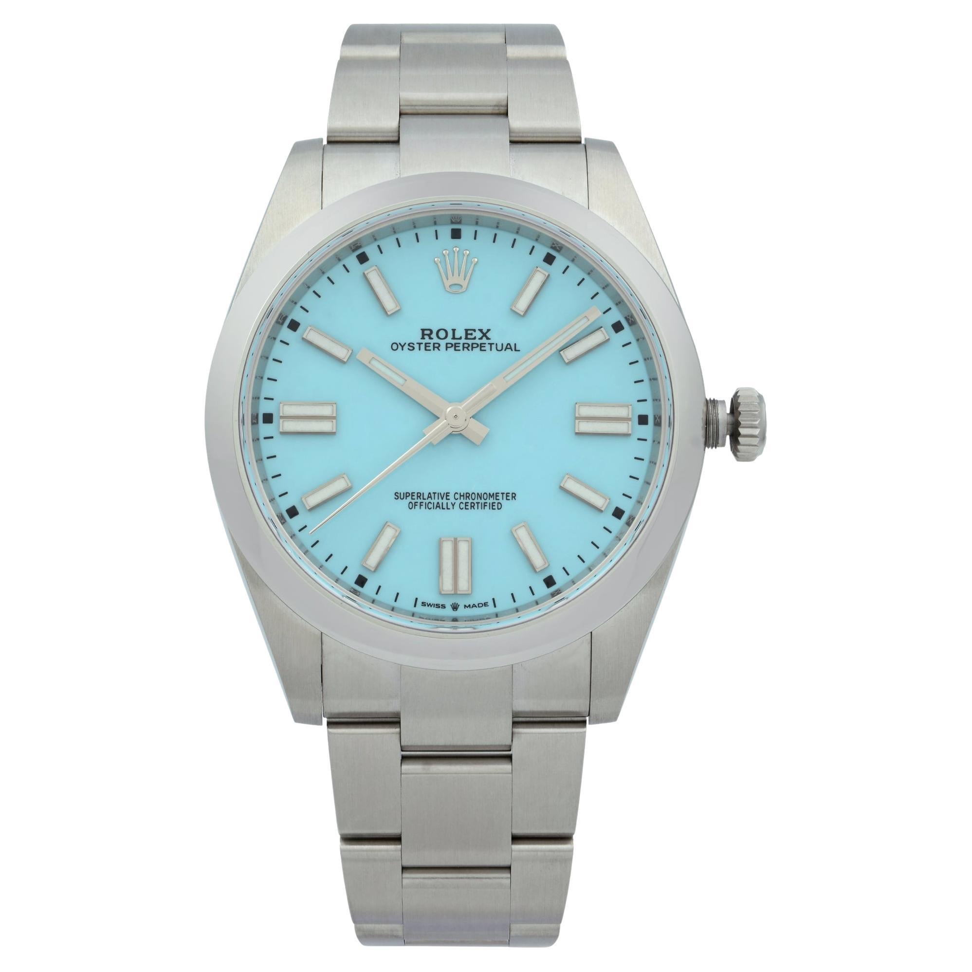 Rolex Oyster Perpetual Steel Custom Blue Turquoise Tiffany Dial Montre 124300