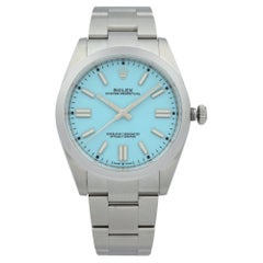 Rolex Oyster Perpetual Steel Custom Blue Turquoise Tiffany Dial Watch 124300