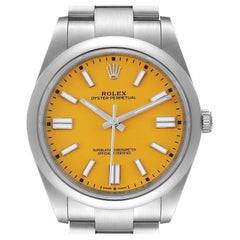 Rolex Oyster Perpetual Yellow Dial Steel Mens Watch 124300 Box Card