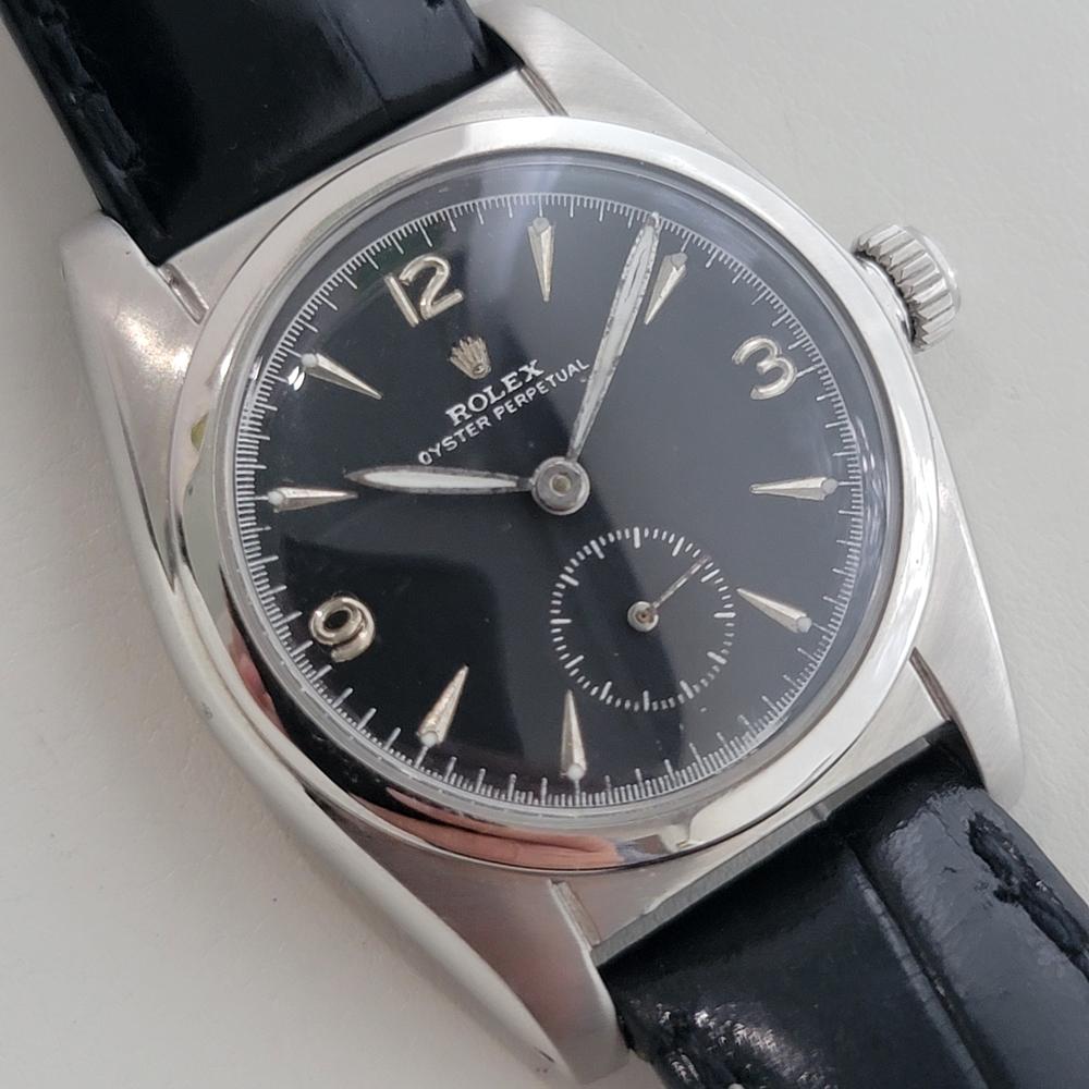 Rolex Oyster Perpetual 5052 34m Bubbleback Mens 1940s Vintage Automatic RA660 Excellent état - En vente à Beverly Hills, CA