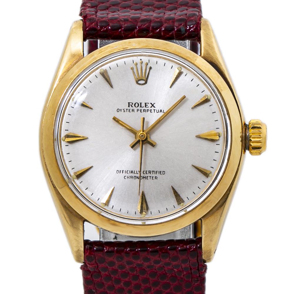 Rolex Oyster Perpetual 6048 Silver Dial 14K Yellow Gold  Watch 31mm