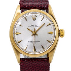 Rolex Oyster Perpetual 6048 Silver Dial 14K Yellow Gold Watch