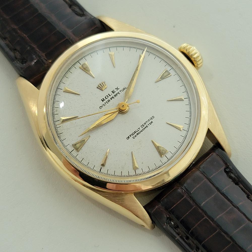 Rolex Oyster Perpetual 6084 18k Gold 34mm Herren Semi Bubble Automatic 1950s RA531 im Zustand „Hervorragend“ im Angebot in Beverly Hills, CA