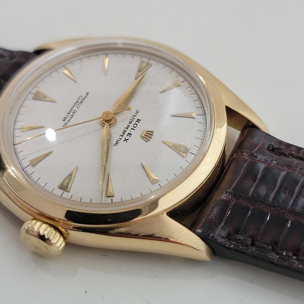 Rolex Oyster Perpetual 6084 18k Gold 34mm Herren Semi Bubble Automatic 1950s RA531 im Angebot 3