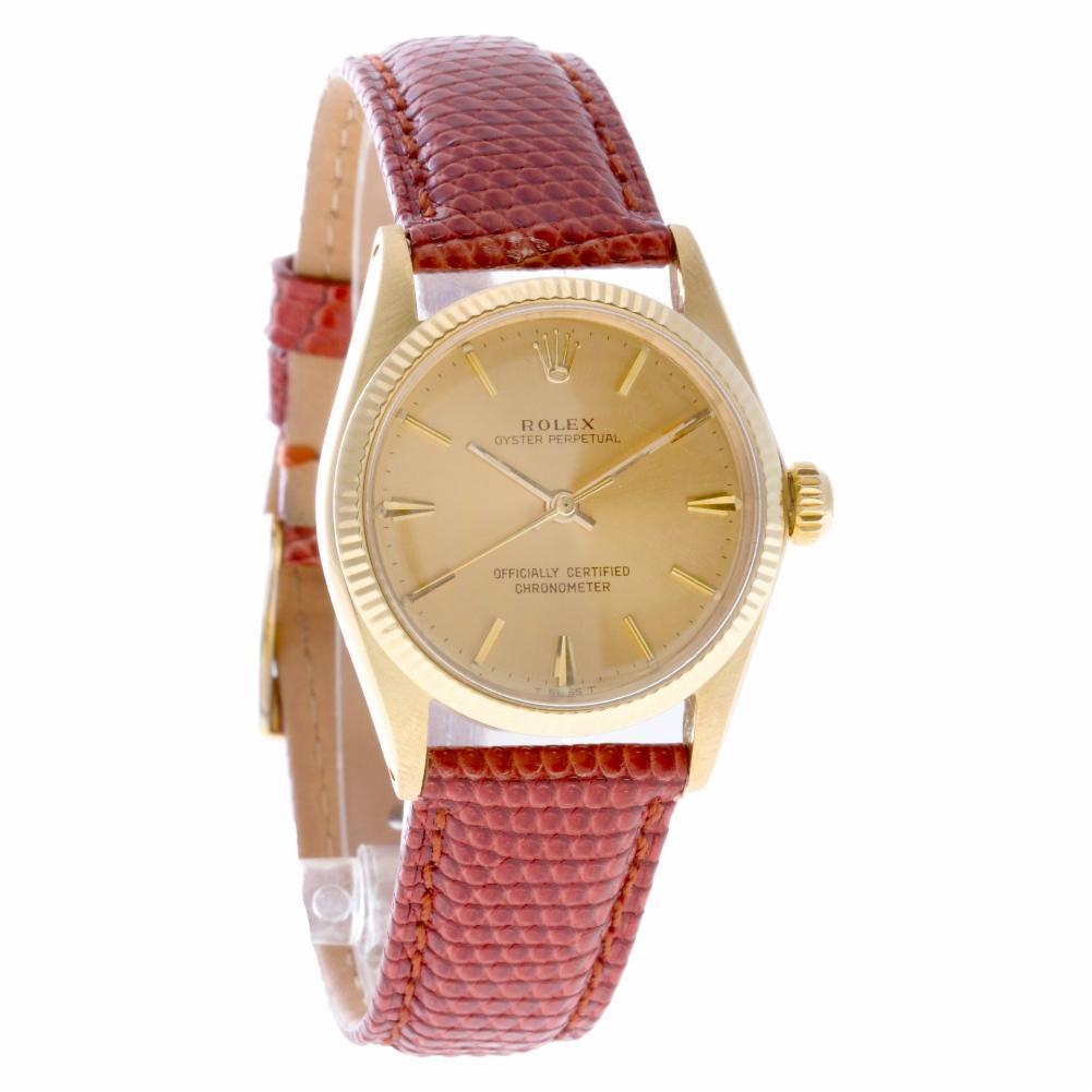 Contemporary Rolex Oyster Perpetual 6551 14 Karat Gold Dial Auto Watch 'Certified Authentic'