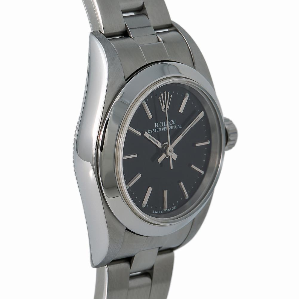 Contemporary Rolex Oyster Perpetual 76080, Black Dial, Certified and Warranty For Sale