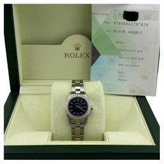 Rolex Oyster Perpetual 76080 24mm Blue Dial Diamond Bezel Steel Box Papers
