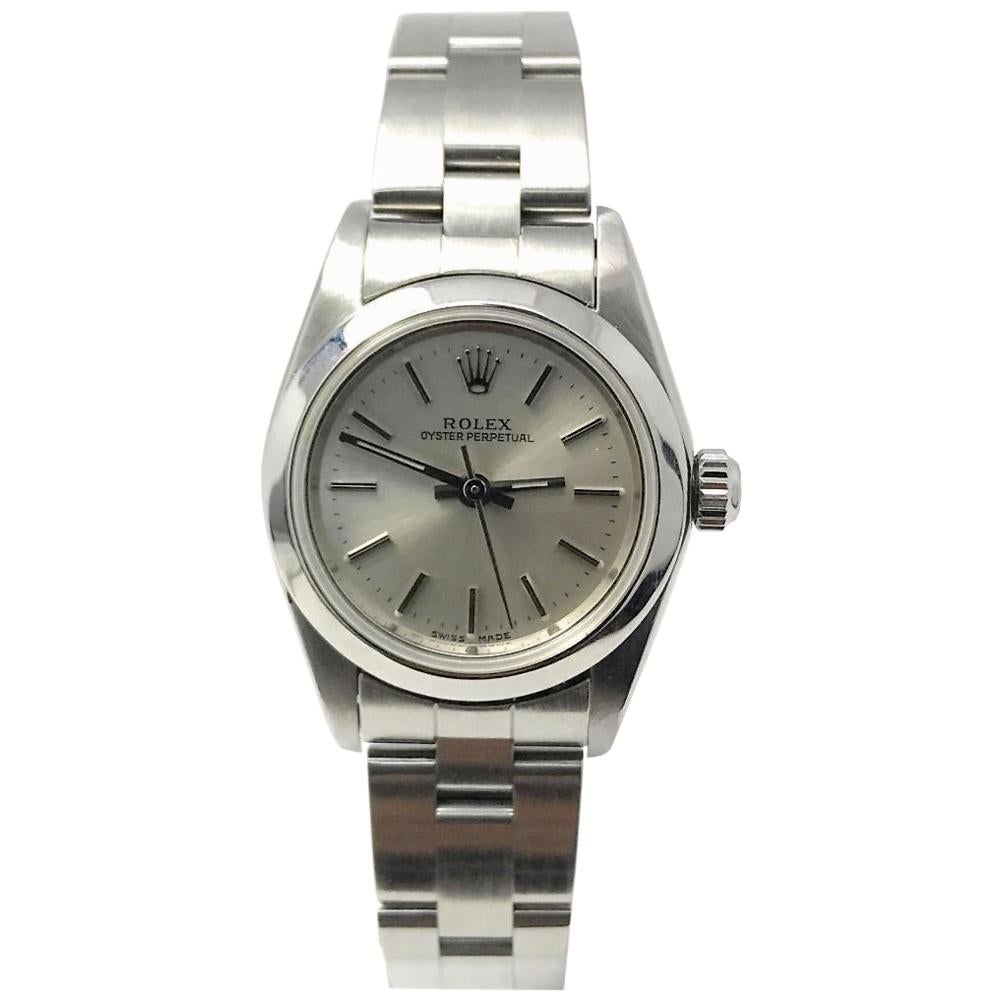 Rolex Oyster Perpetual 76080 with Band and Silver Dial Certified Pre-Owned For Sale