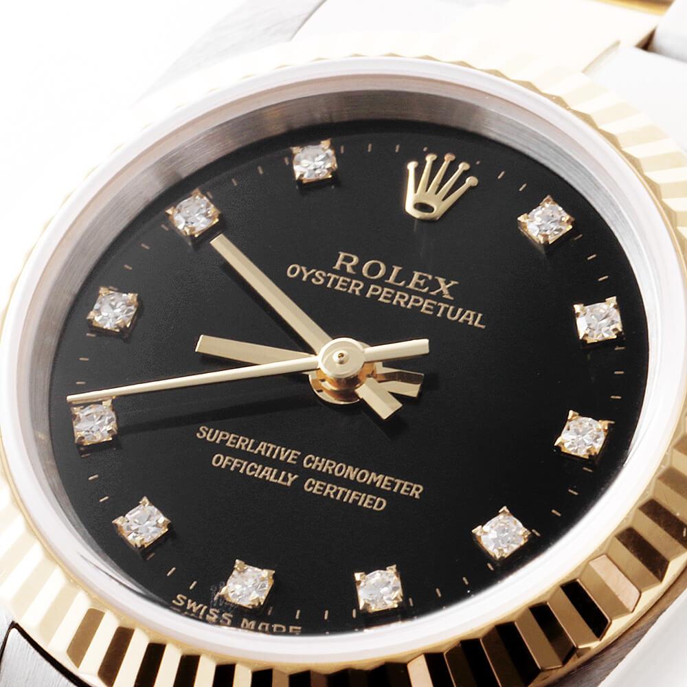 Women's Rolex Oyster Perpetual 76193G Ladies Watch, 11P Diamond, Black Dial, K Series