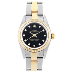 Used Rolex Oyster Perpetual 76193G Ladies Watch, 11P Diamond, Black Dial, K Series