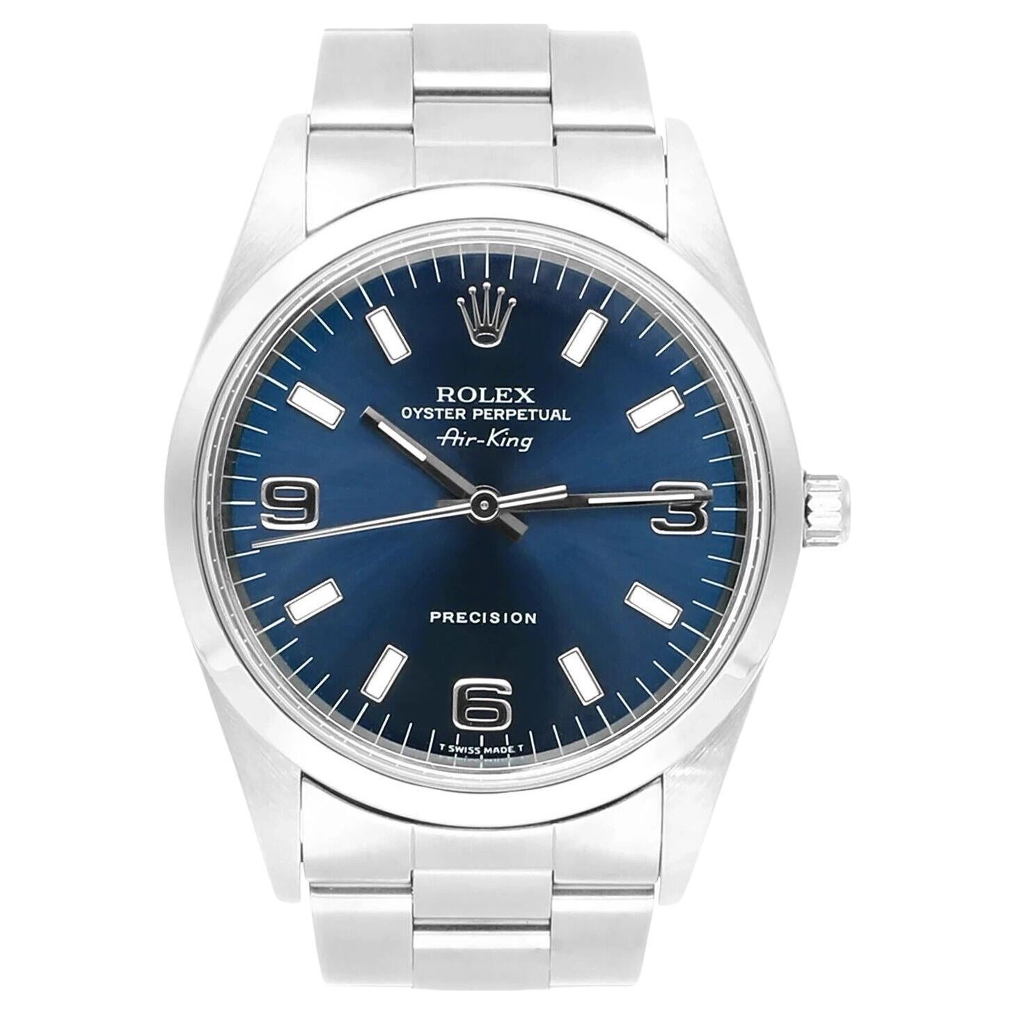 Rolex Oyster Perpetual Air-King 34mm Blue Stainless Steel Oyster Watch 14000 For Sale