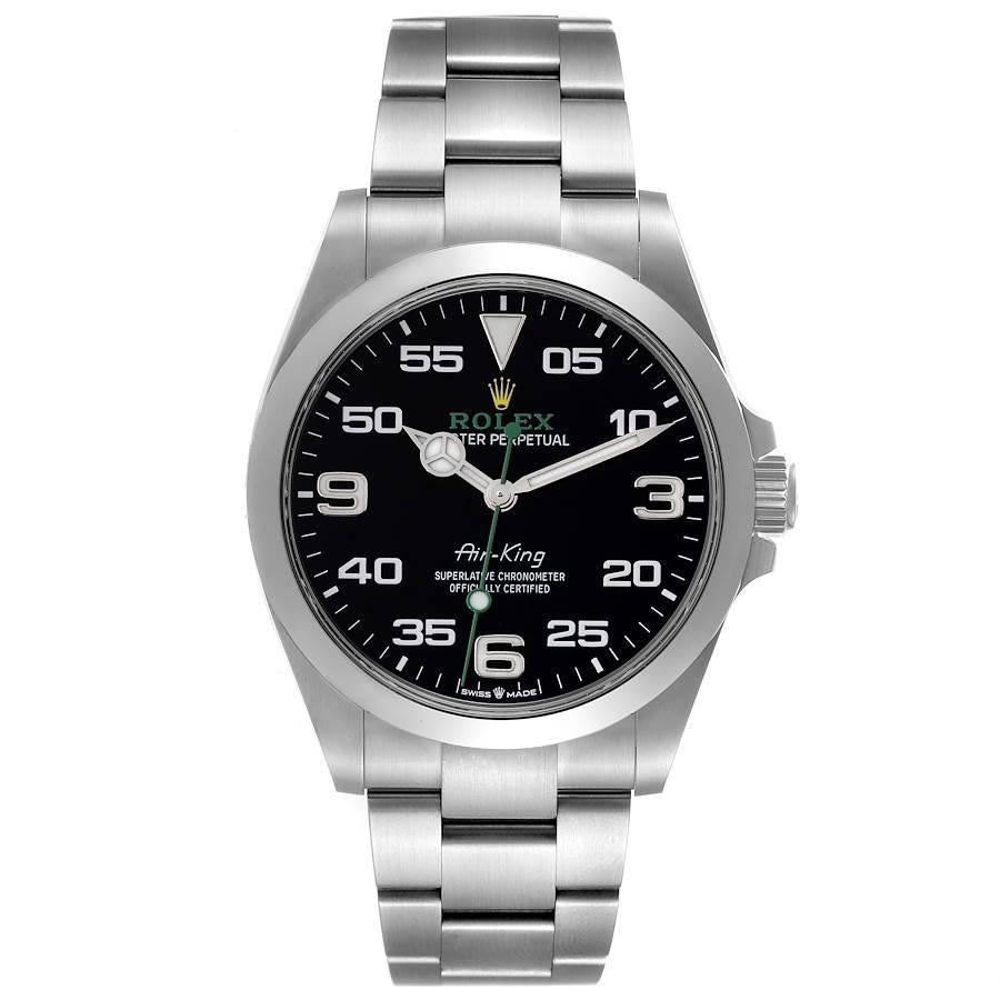 Rolex Oyster Perpetual Air King Black Dial Steel Mens Watch 126900 Unworn. Officially certified chronometer self-winding movement. Stainless steel case 40.0 mm in diameter. Rolex logo on a crown. Stainless steel smooth domed bezel. Scratch resistant