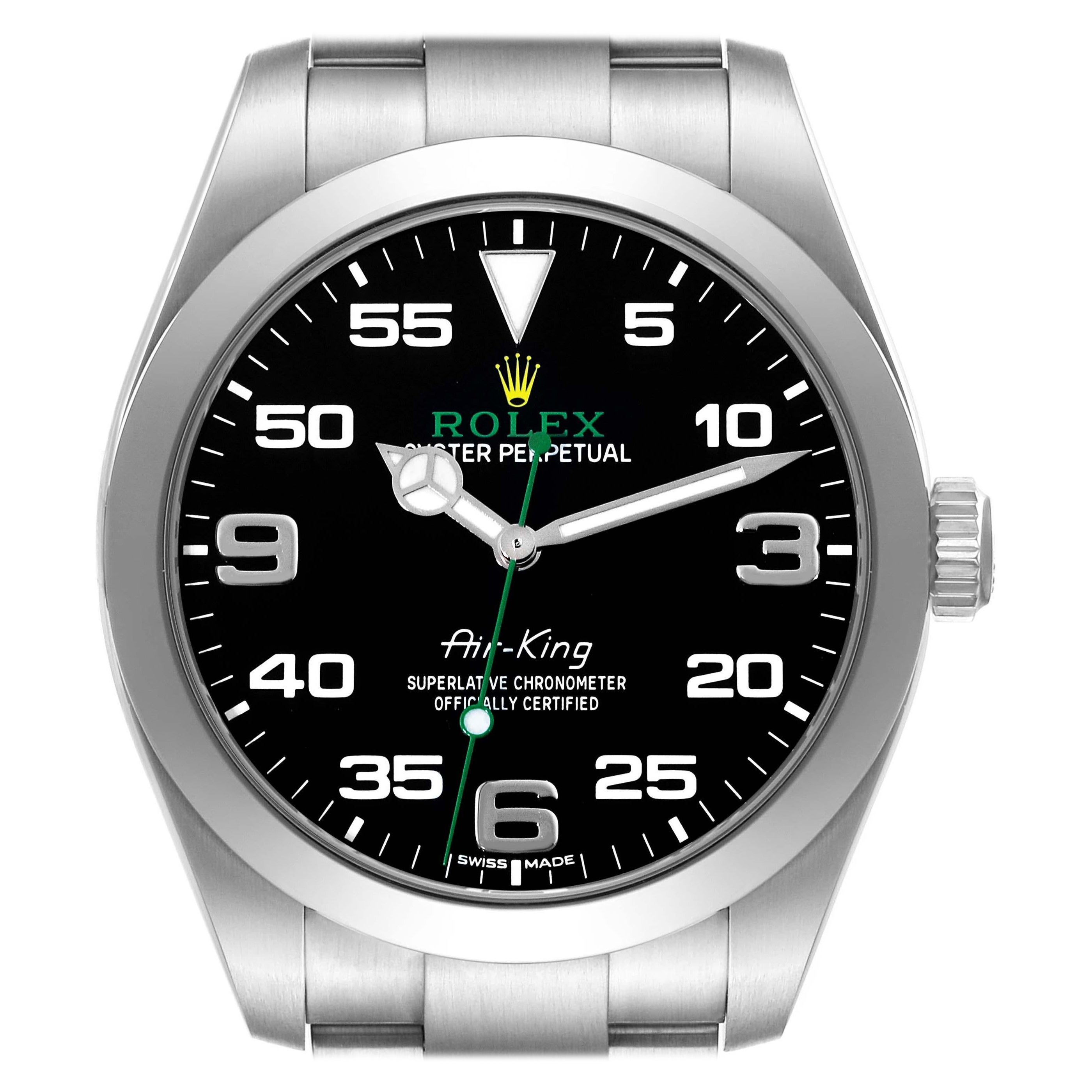 Rolex Oyster Perpetual Air King Green Hand Steel Mens Watch 116900 Box Card