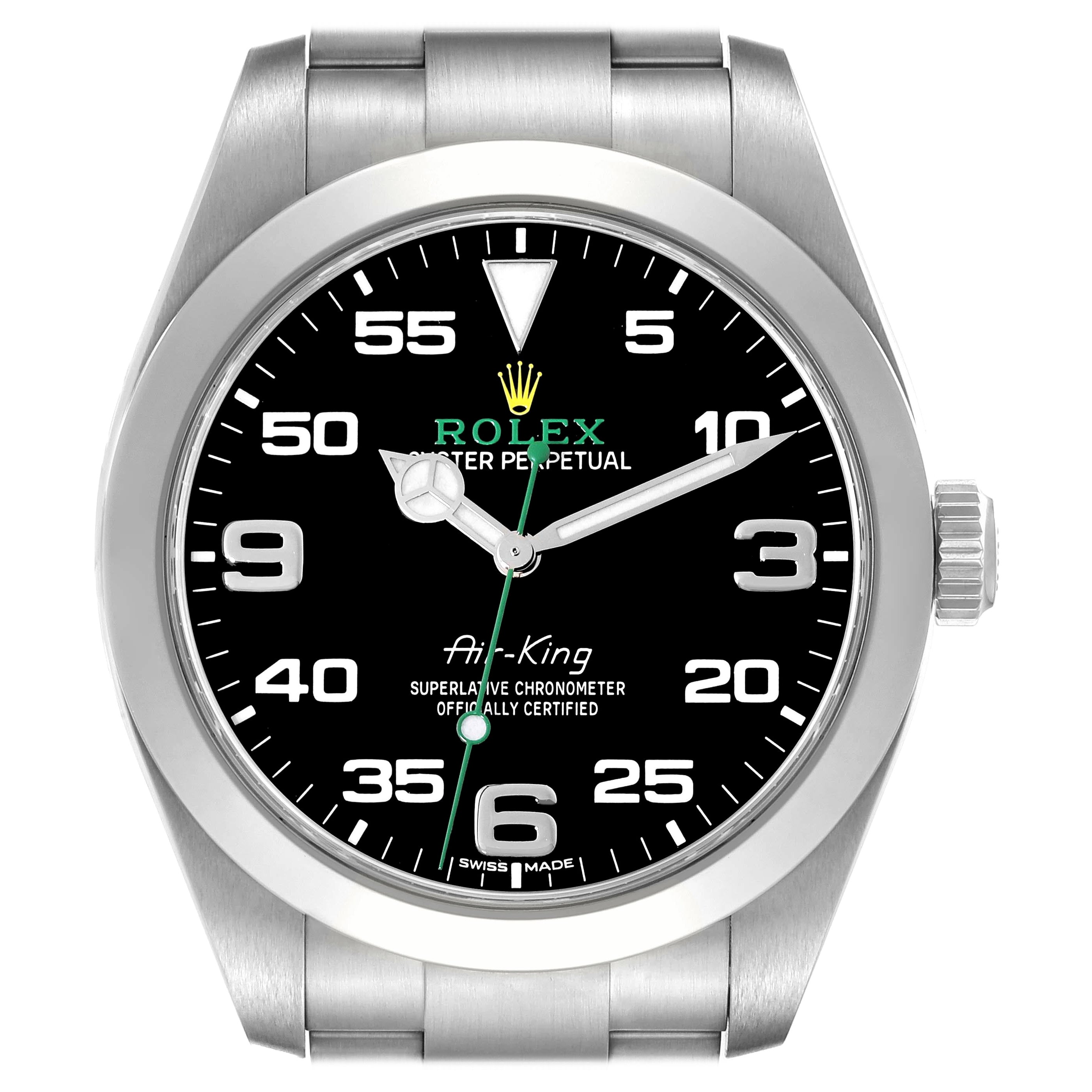 Rolex Oyster Perpetual Air King Green Hand Steel Mens Watch 116900 Box Card