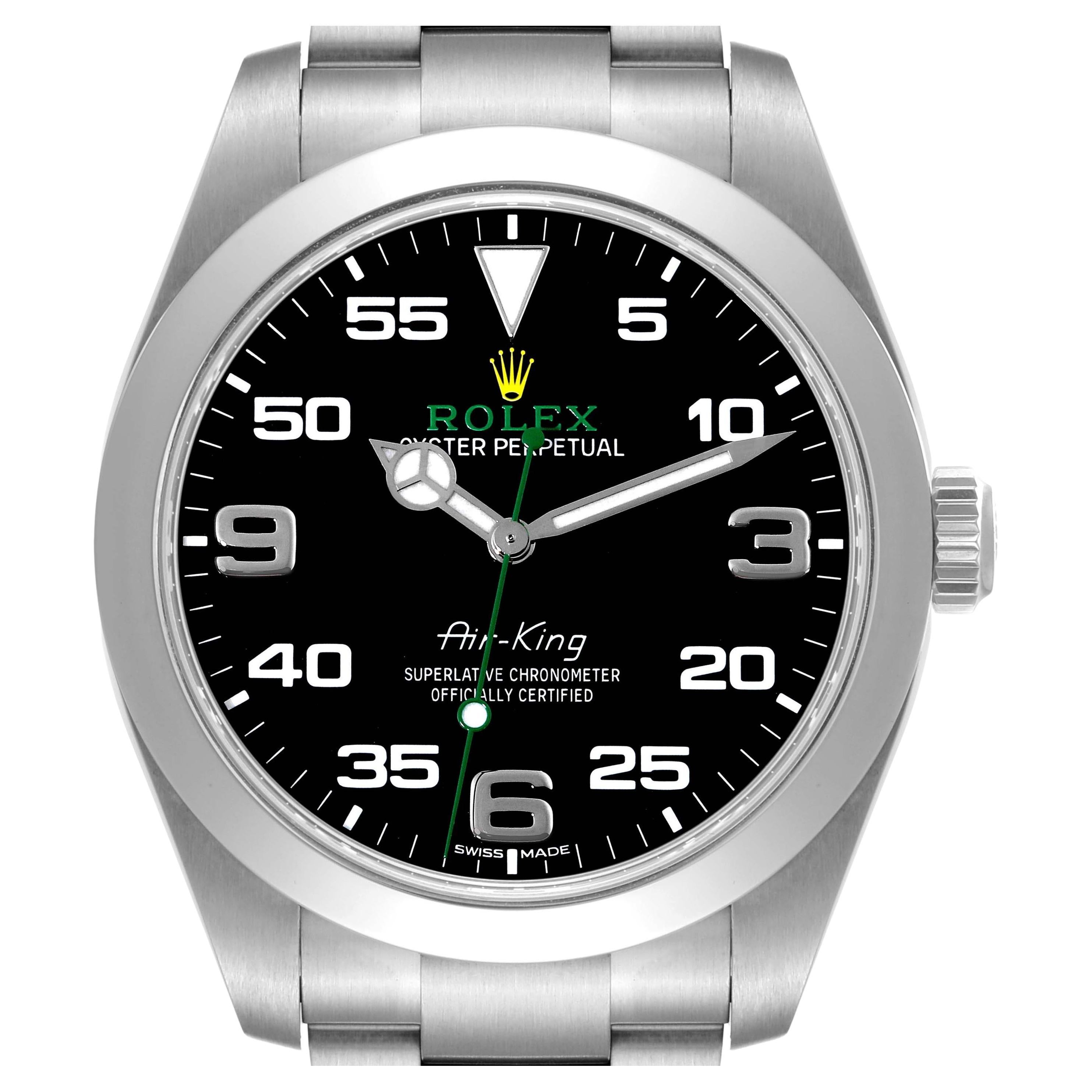 Rolex Oyster Perpetual Air King Green Hand Steel Mens Watch 116900 Box Card