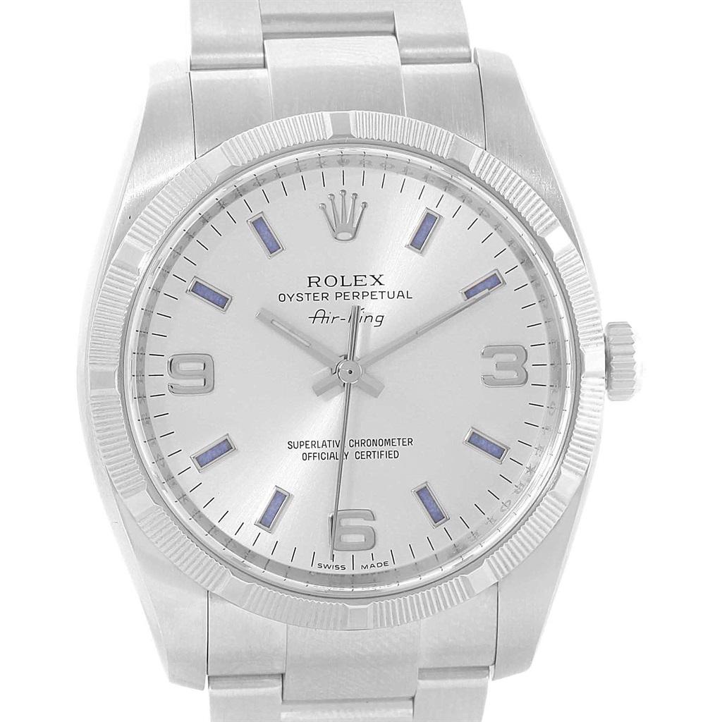 Men's Rolex Oyster Perpetual Air King Silver Dial Blue Markers Watch 114210