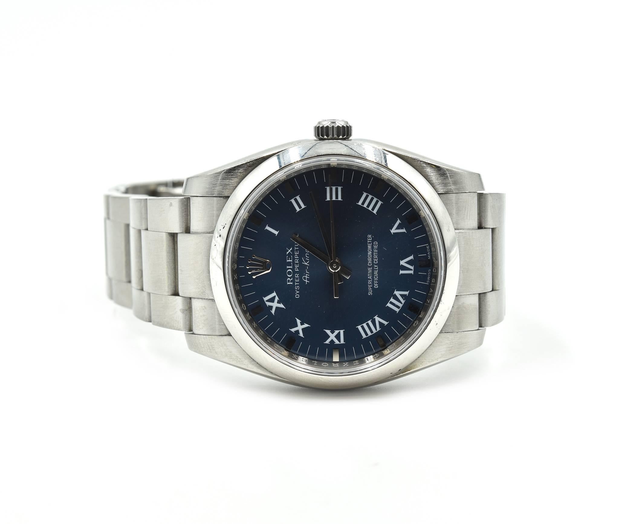 Rolex Stainless Steel Oyster Perpetual Airking Blue Dial automatic Wristwatch   In Excellent Condition In Scottsdale, AZ