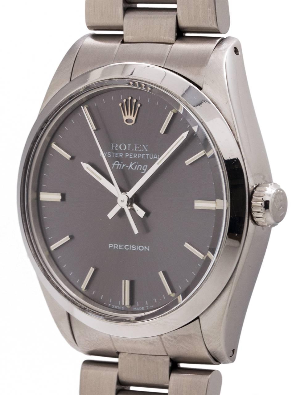 Rolex Stainless Steel Oyster Perpetual Airking Self Winding Wristwatch Ref 5500 In Excellent Condition In West Hollywood, CA