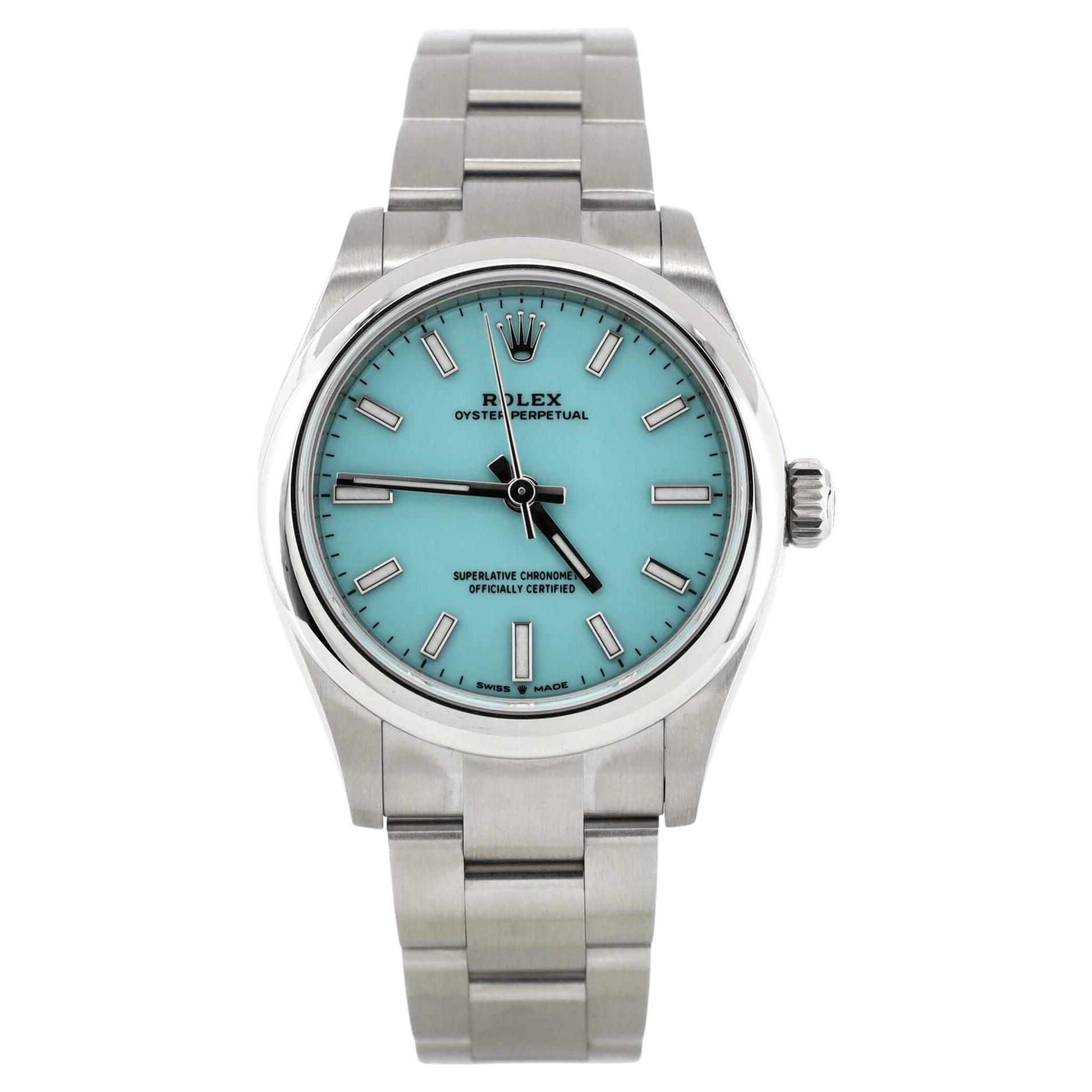 Rolex Oyster Perpetual Automatic Watch Stainless Steel with Tiffany Blue Dial 31 For Sale
