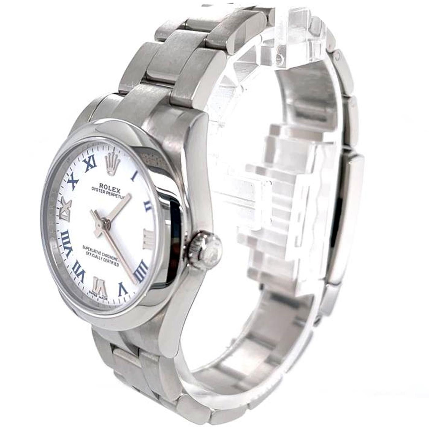 Rolex Oyster Perpetual Automatik Weißes römisches Zifferblatt Damenuhr 177200 1