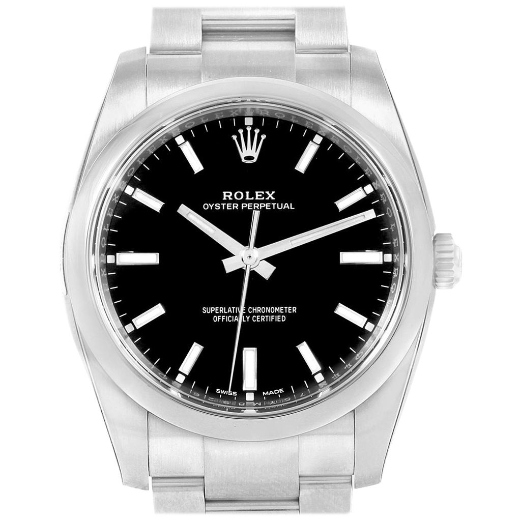 Rolex Oyster Perpetual Black Dial Domed Bezel Men's Watch 114200 Unworn