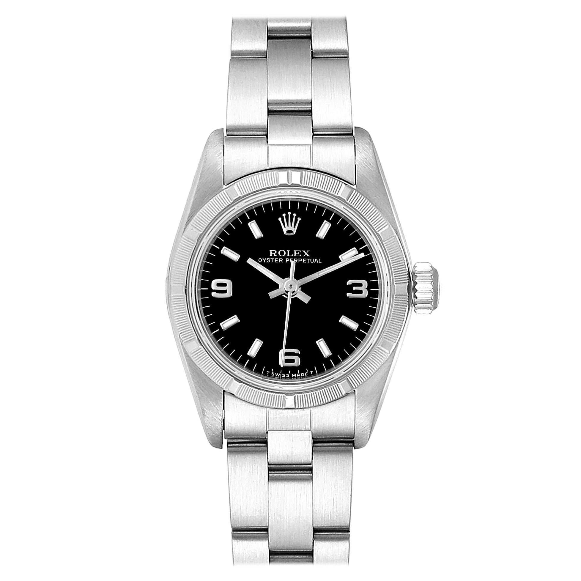 Rolex Oyster Perpetual Black Dial Oyster Bracelet Ladies Watch 67230