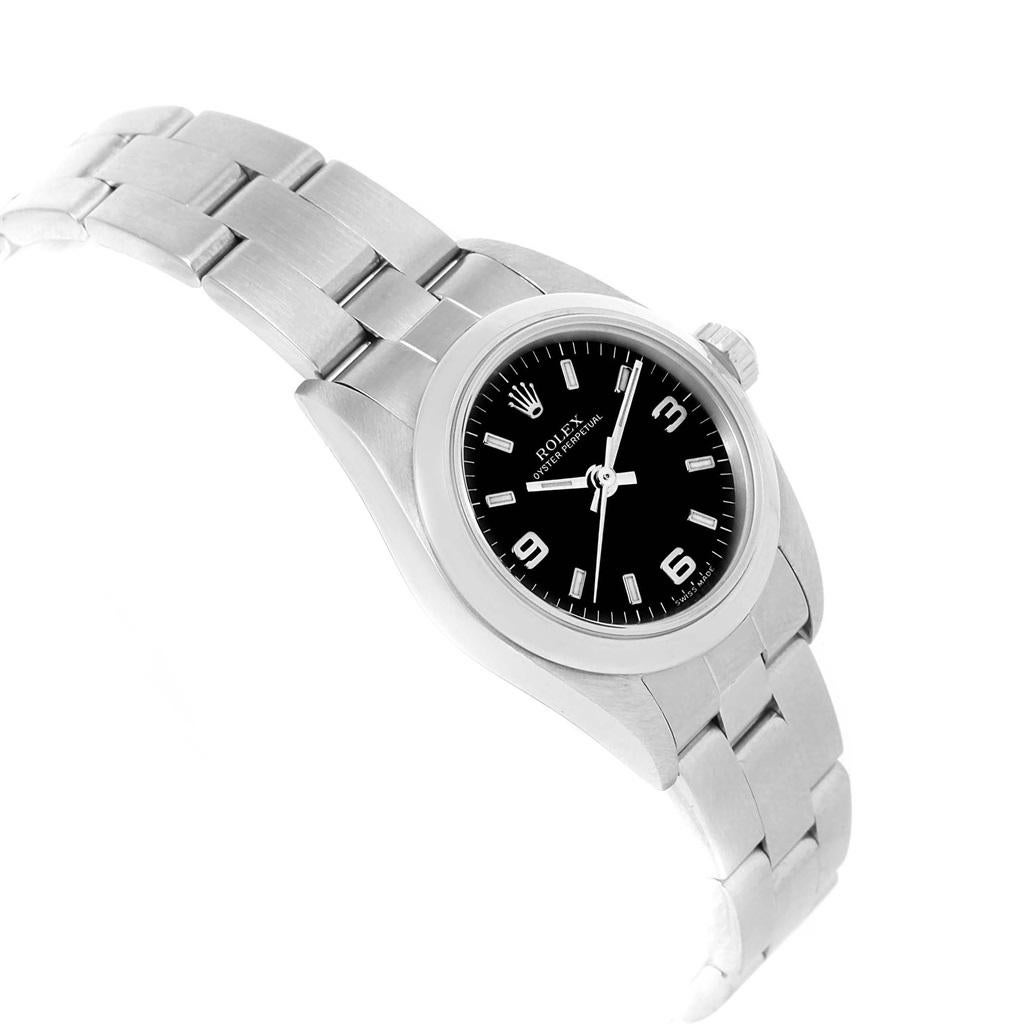 Rolex Oyster Perpetual Black Dial Oyster Bracelet Ladies Watch 76080 For Sale 1