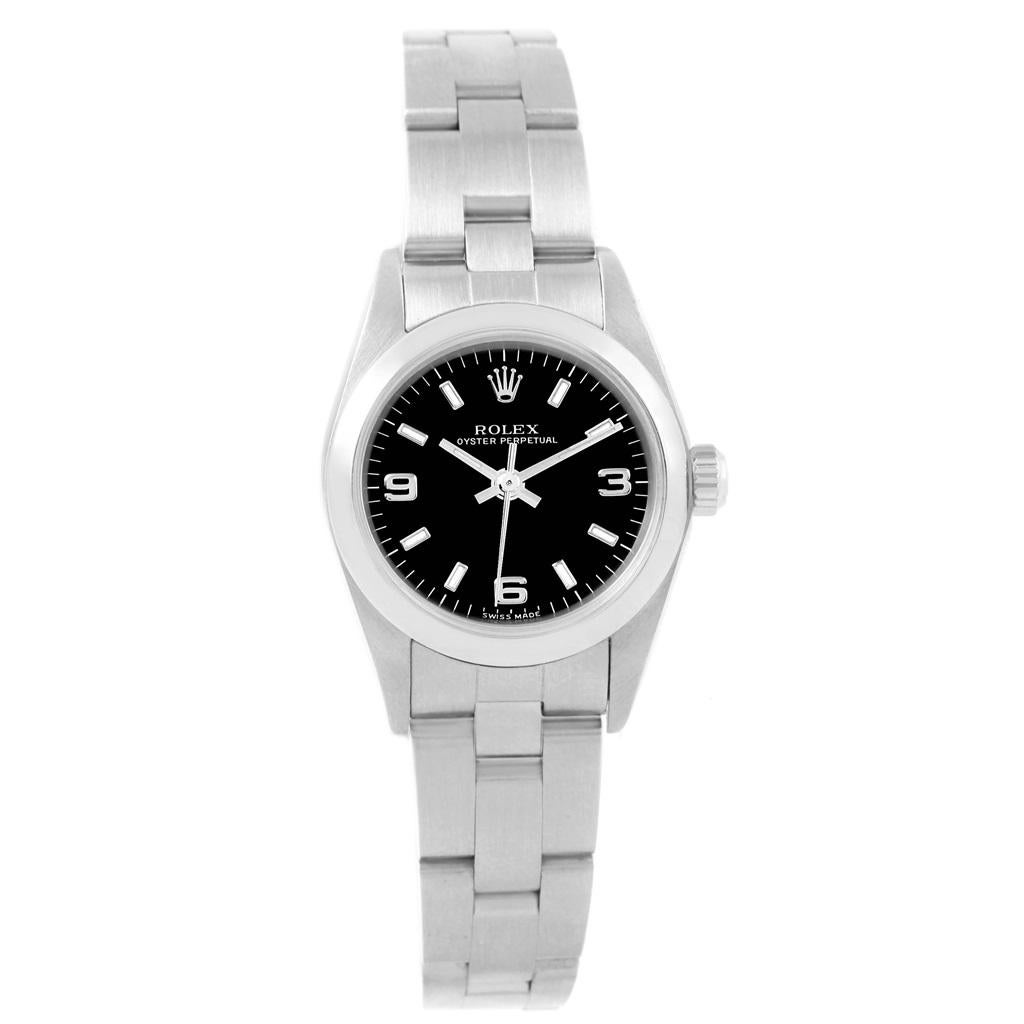 Rolex Oyster Perpetual Black Dial Oyster Bracelet Ladies Watch 76080 For Sale 3