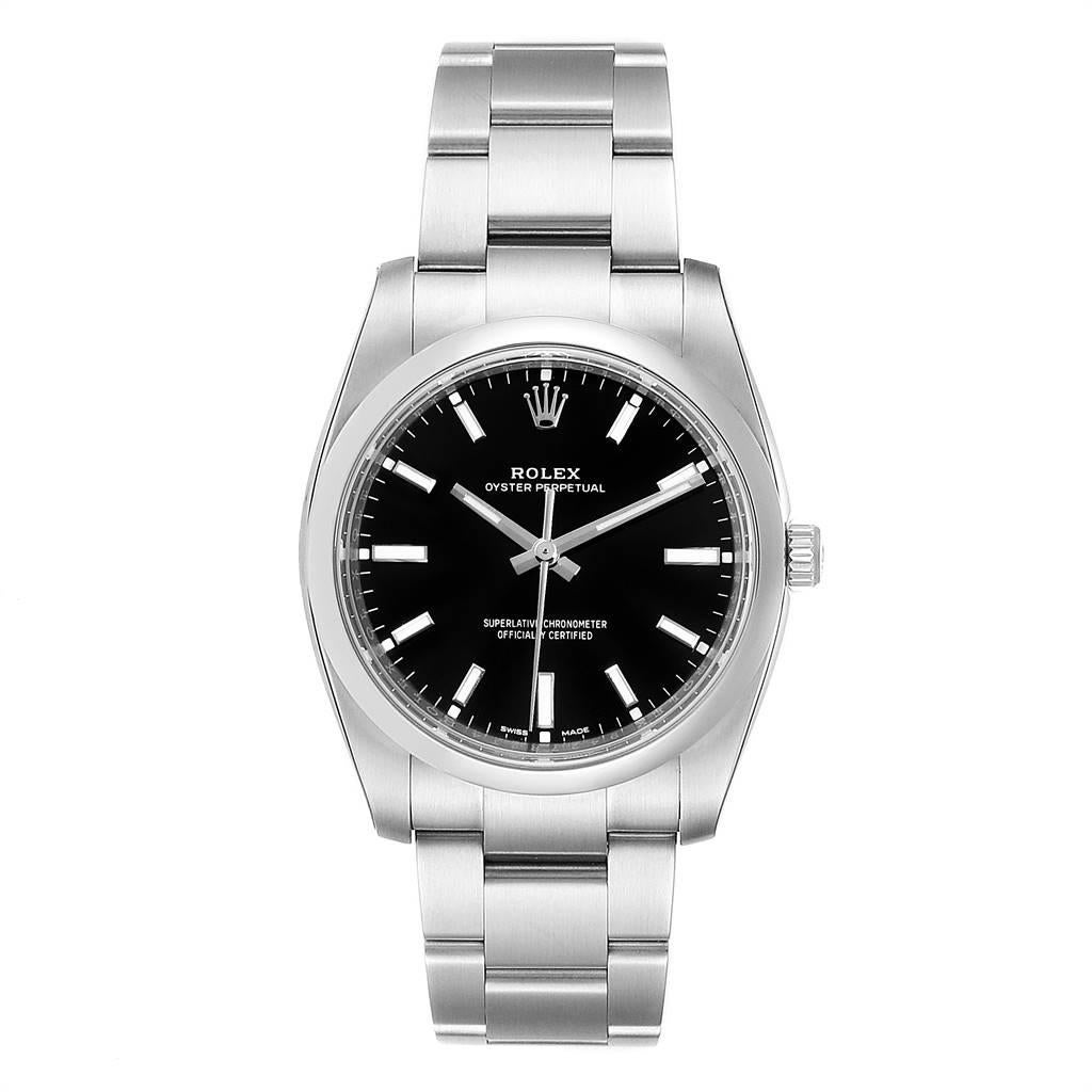 Rolex Oyster Perpetual Black Dial Steel Men's Watch 114200 Unworn at ...