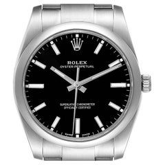 Rolex Oyster Perpetual Black Dial Steel Mens Watch 114200 Unworn