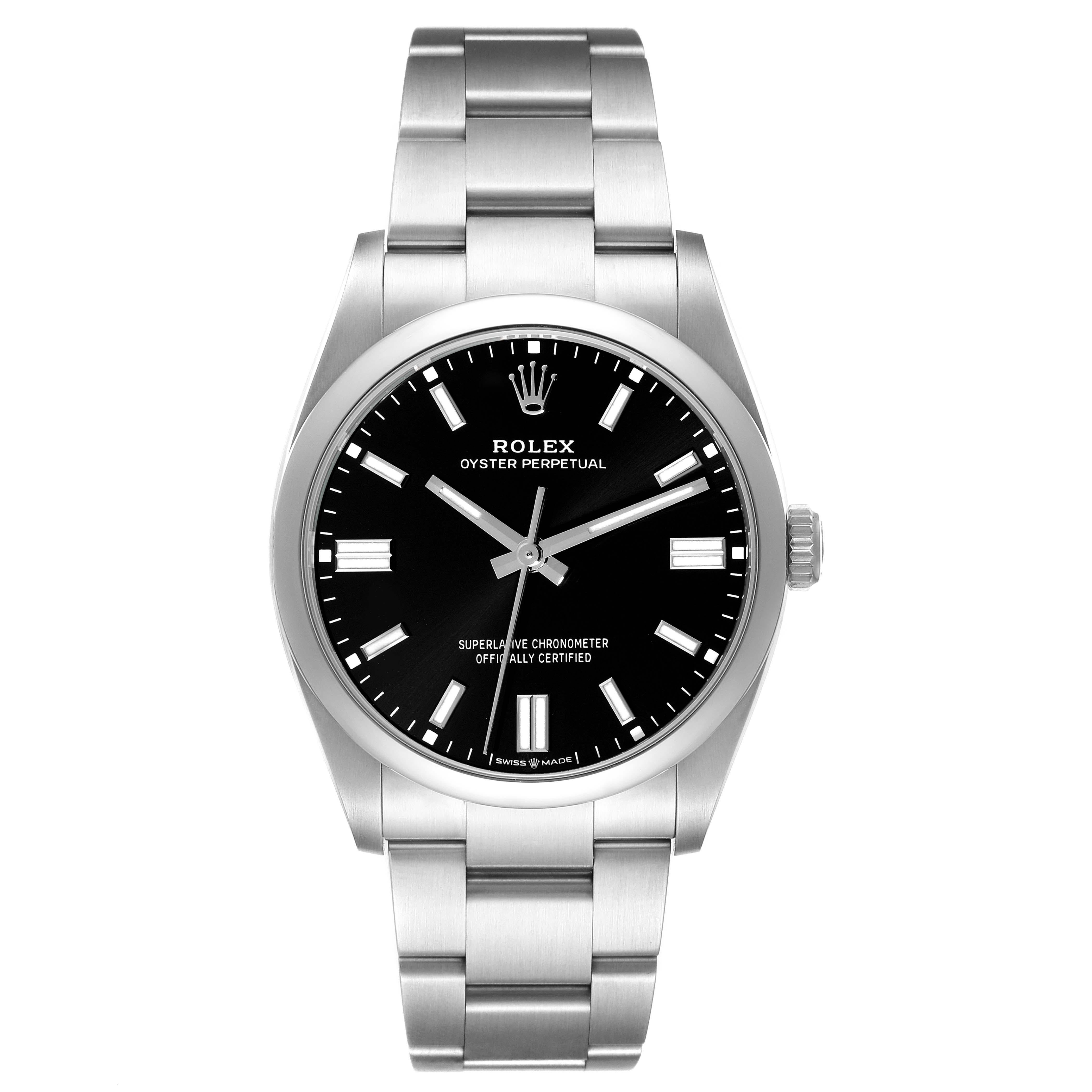 Rolex Oyster Perpetual Black Dial Steel Mens Watch 126000 Box Card For Sale 7