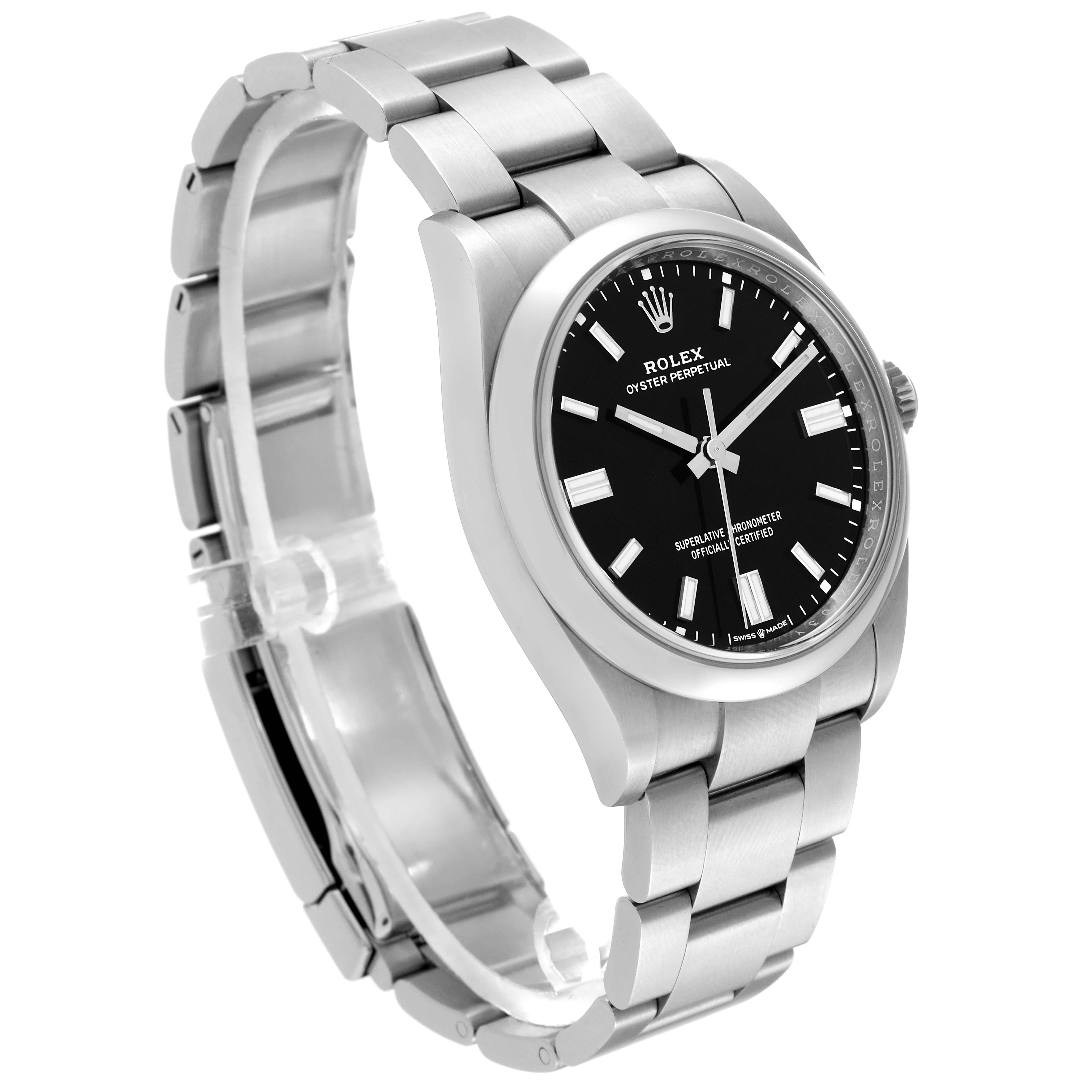Rolex Oyster Perpetual Black Dial Steel Mens Watch 126000 Box Card For Sale 3