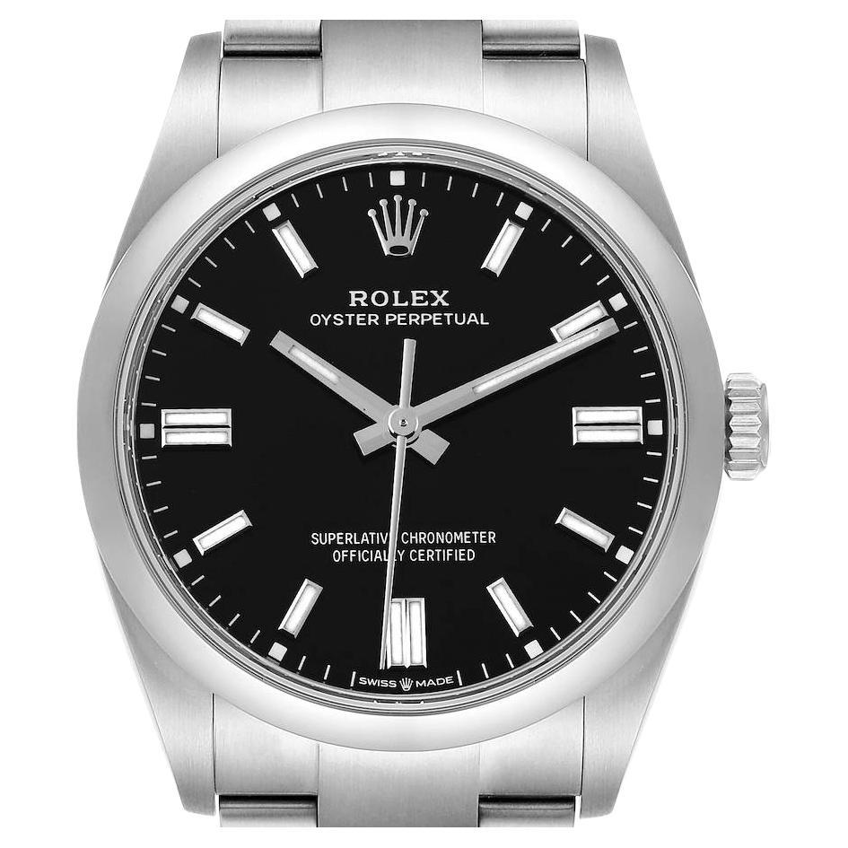 Rolex Oyster Perpetual Black Dial Steel Mens Watch 126000 Unworn