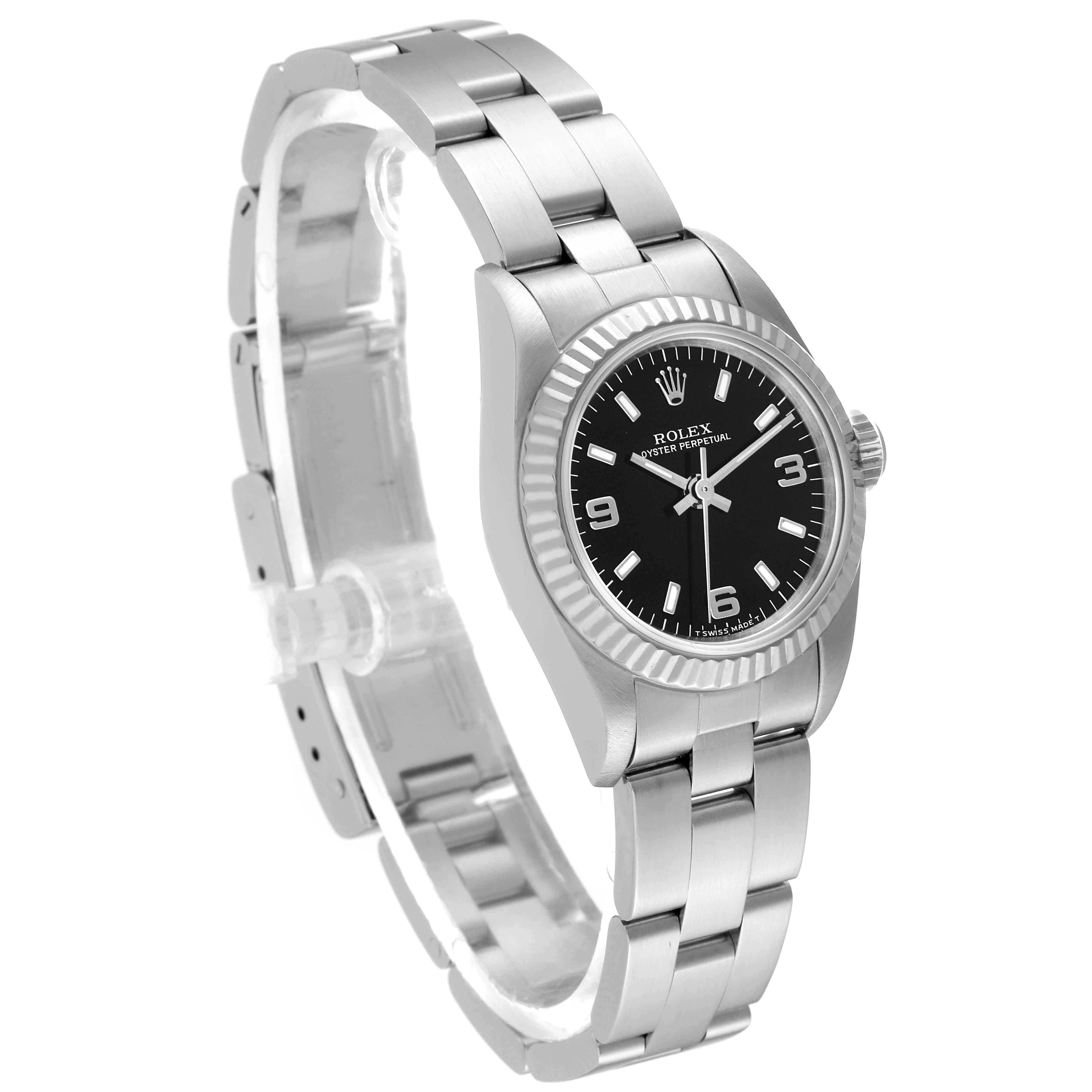 Women's Rolex Oyster Perpetual Black Dial Steel White Gold Ladies Watch 67194
