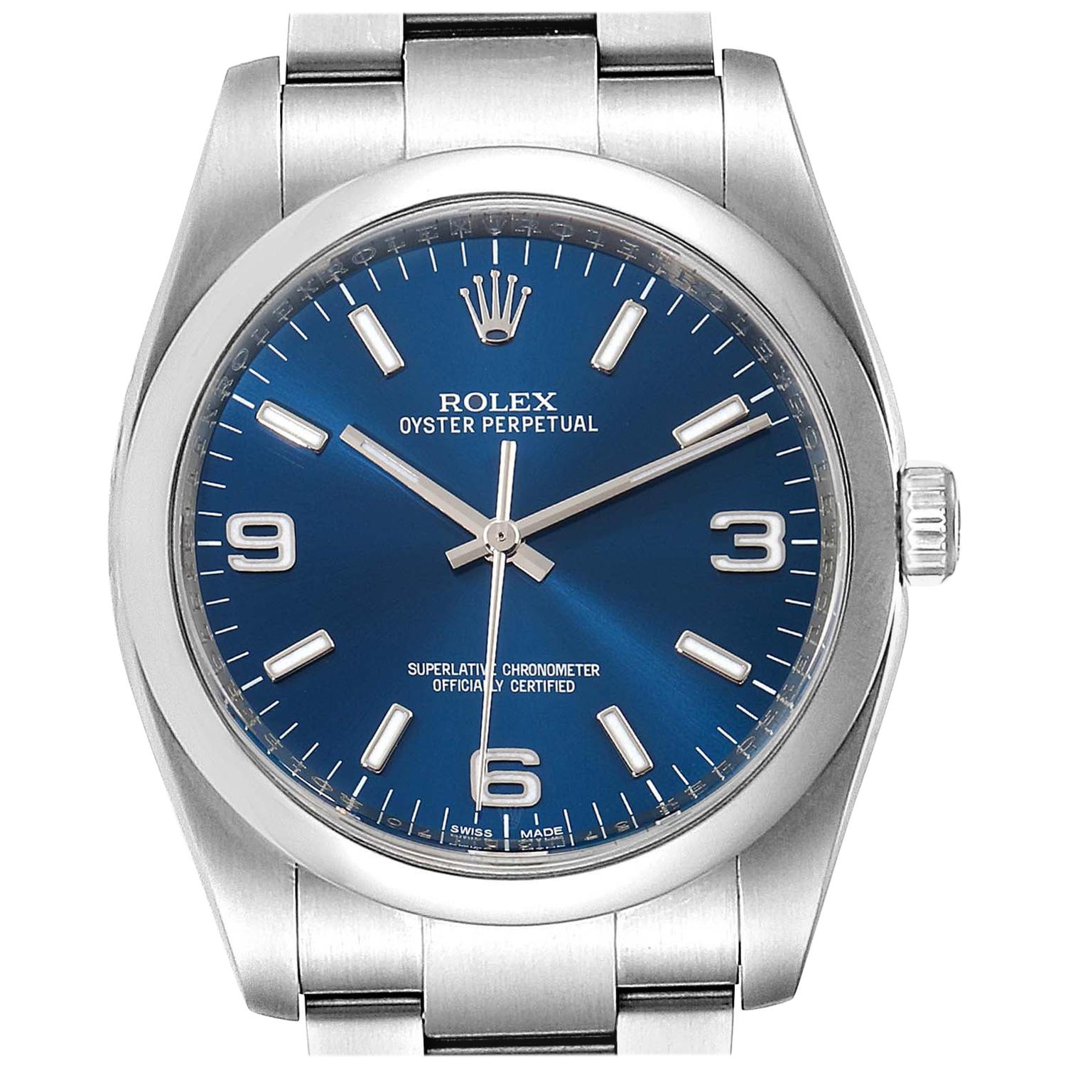 Rolex Oyster Perpetual Blue Dial Oyster Bracelet Men’s Watch 116000 For Sale
