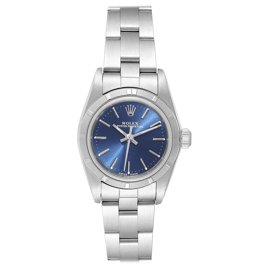 Rolex Oyster Perpetual Blue Dial Oyster Bracelet Steel Ladies Watch 76030 For Sale