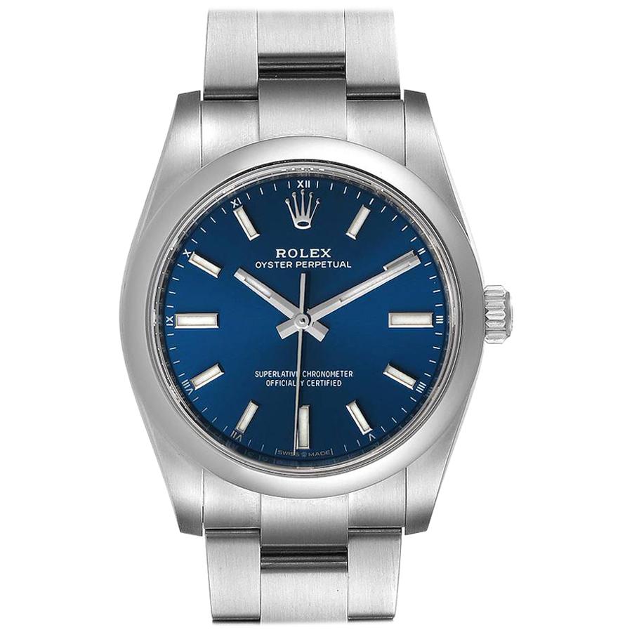 Rolex Oyster Perpetual Blue Dial Steel Mens Watch 124200 Unworn
