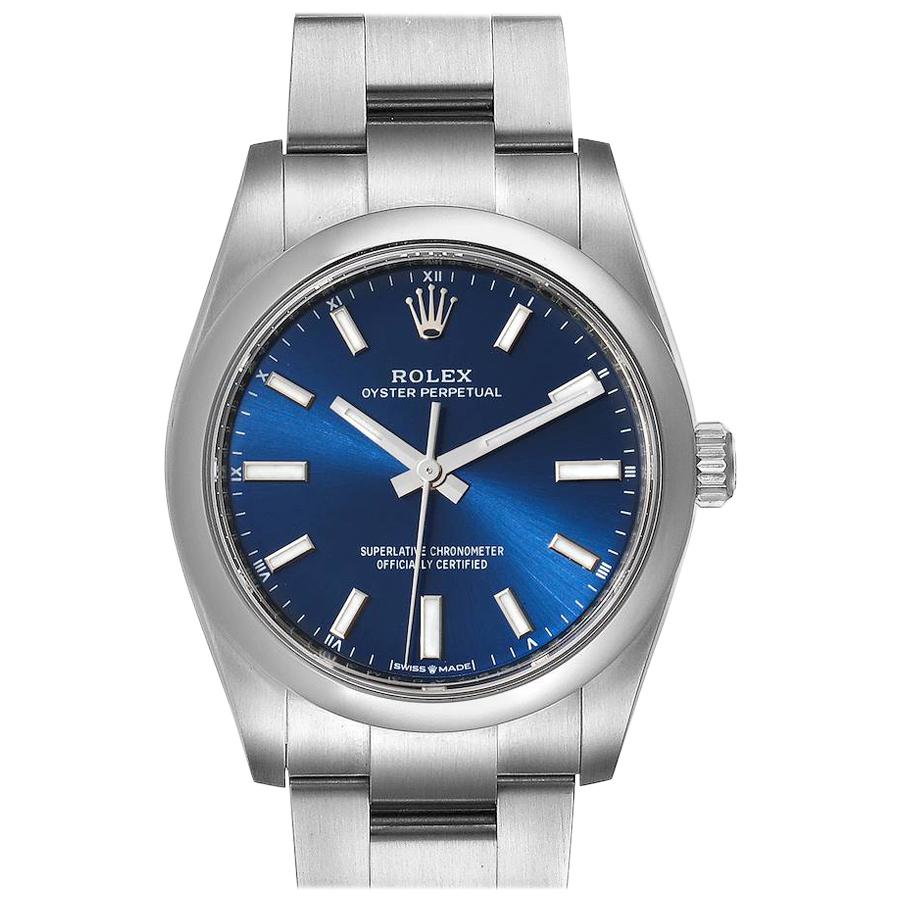 Rolex Oyster Perpetual Blue Dial Steel Mens Watch 124200 Unworn For Sale
