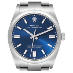 Rolex Oyster Perpetual Blue Dial Steel Mens Watch 126000 Box Card