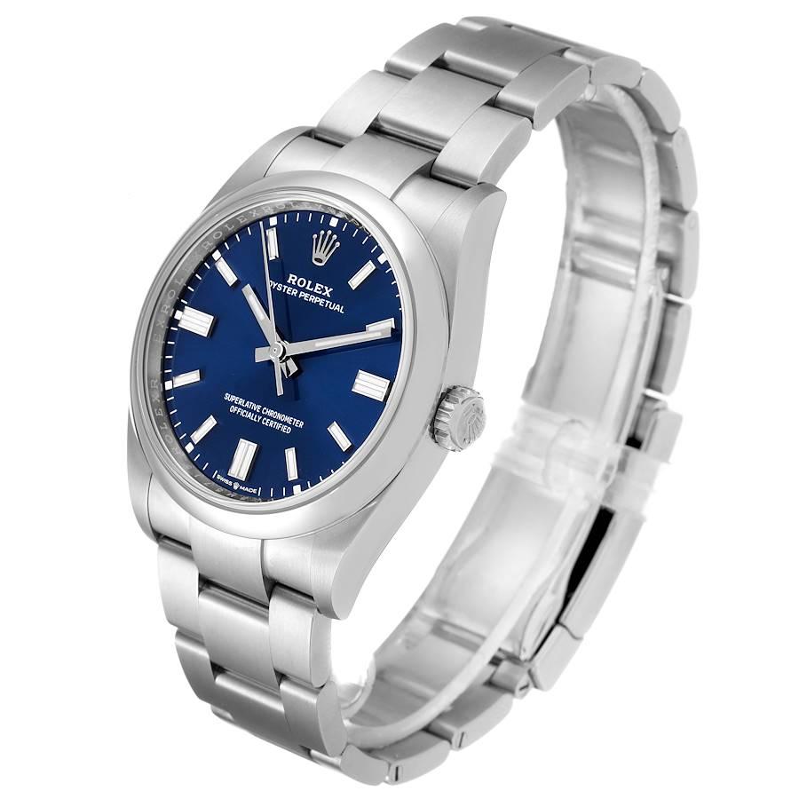 Rolex Oyster Perpetual Blue Dial Steel Men's Watch 126000 Unworn In Excellent Condition In Atlanta, GA