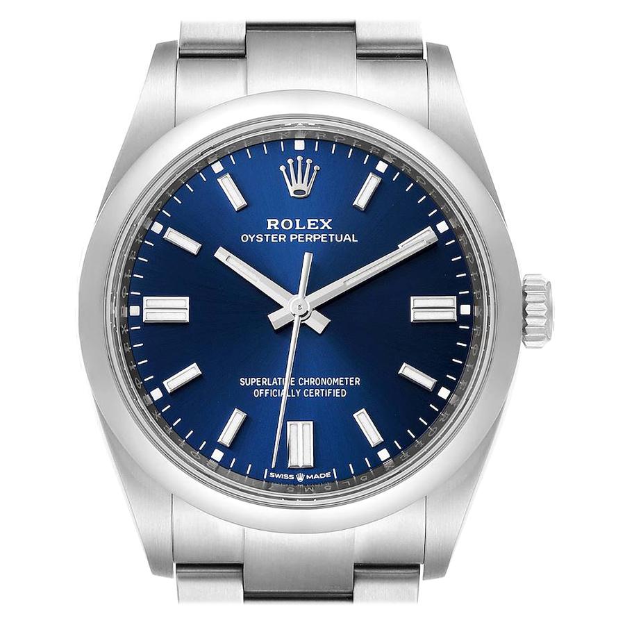 Rolex Oyster Perpetual Blue Dial Steel Men's Watch 126000 Unworn For ...