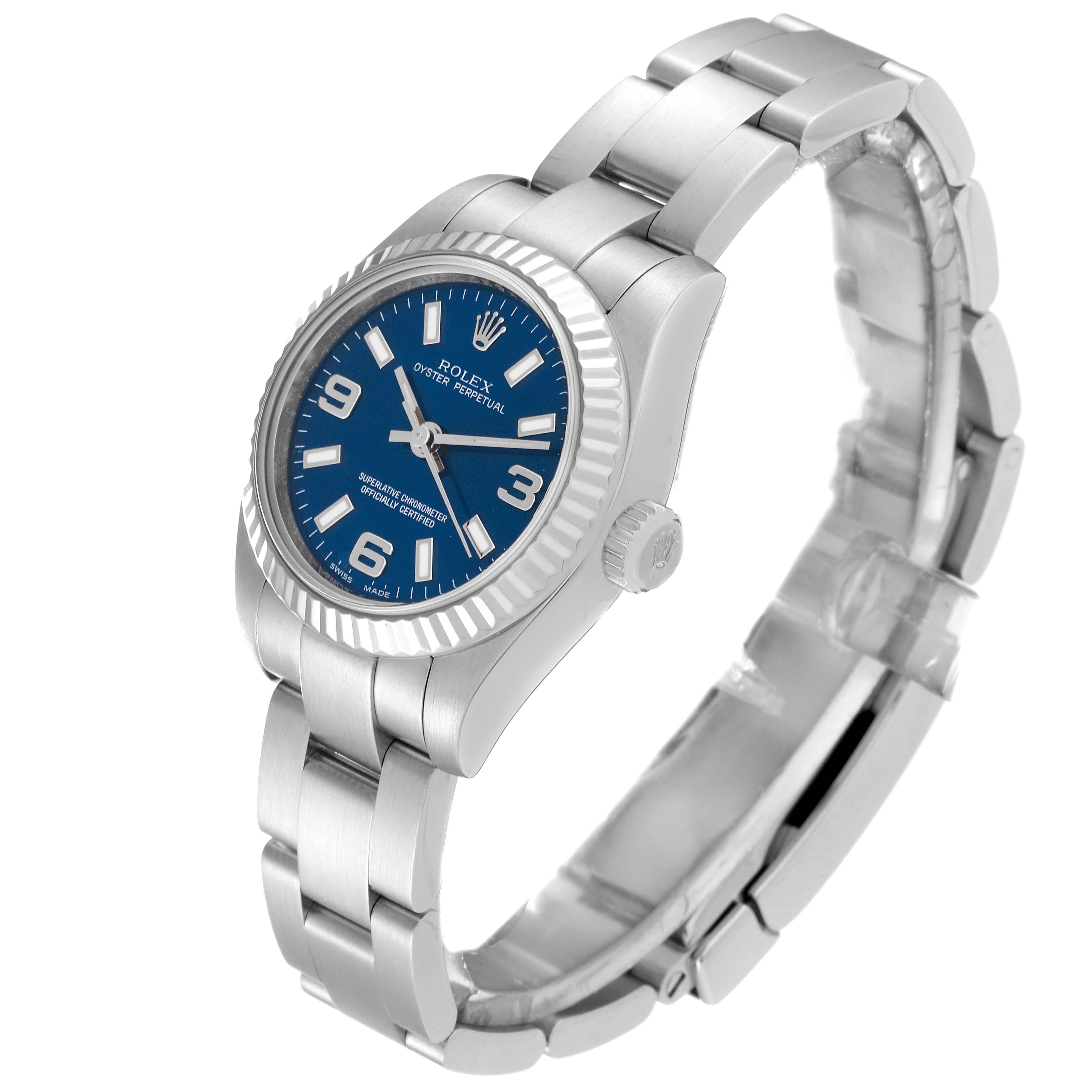 Rolex Oyster Perpetual Blue Dial Steel White Gold Ladies Watch 176234 For Sale 6