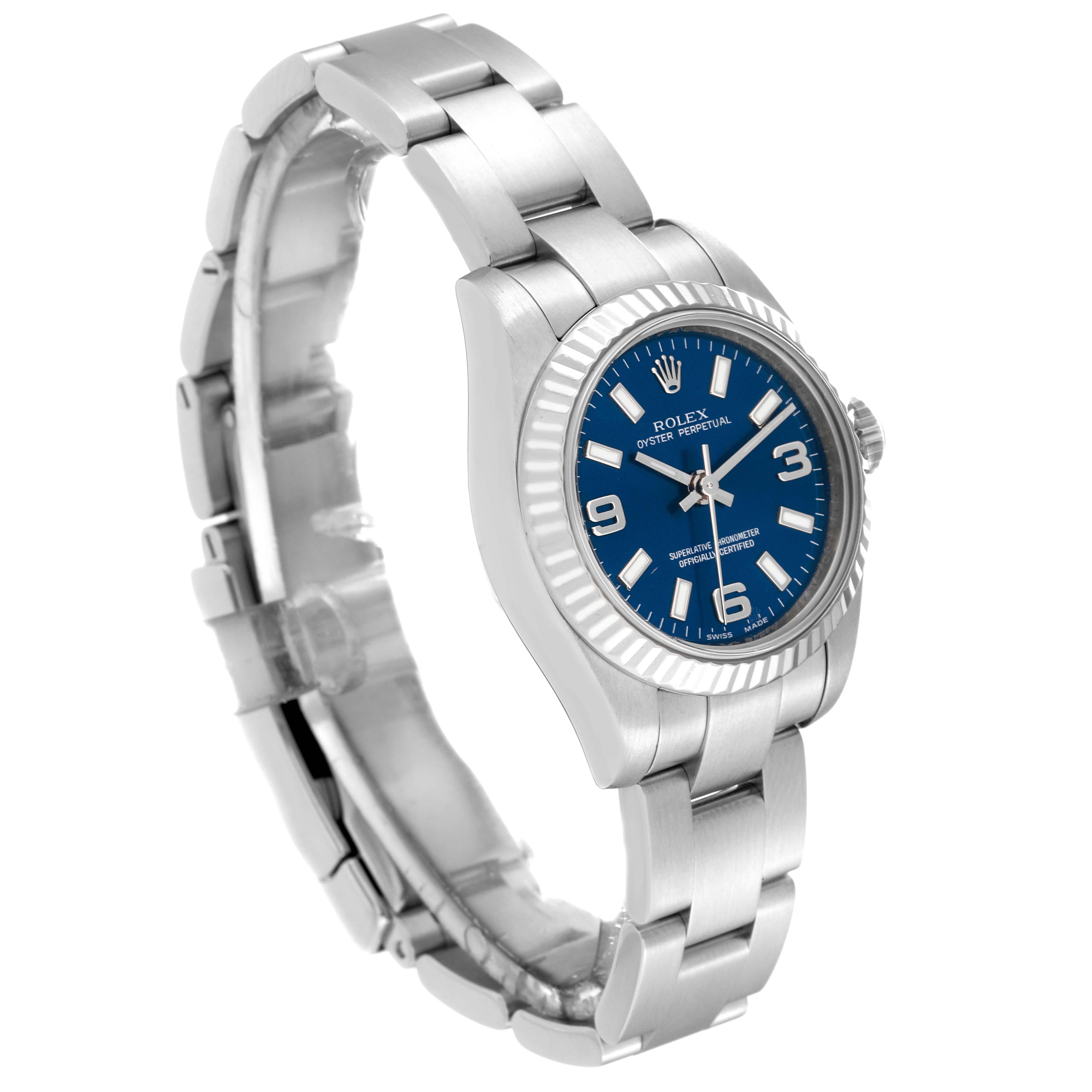 Rolex Oyster Perpetual Blue Dial Steel White Gold Ladies Watch 176234 For Sale 4