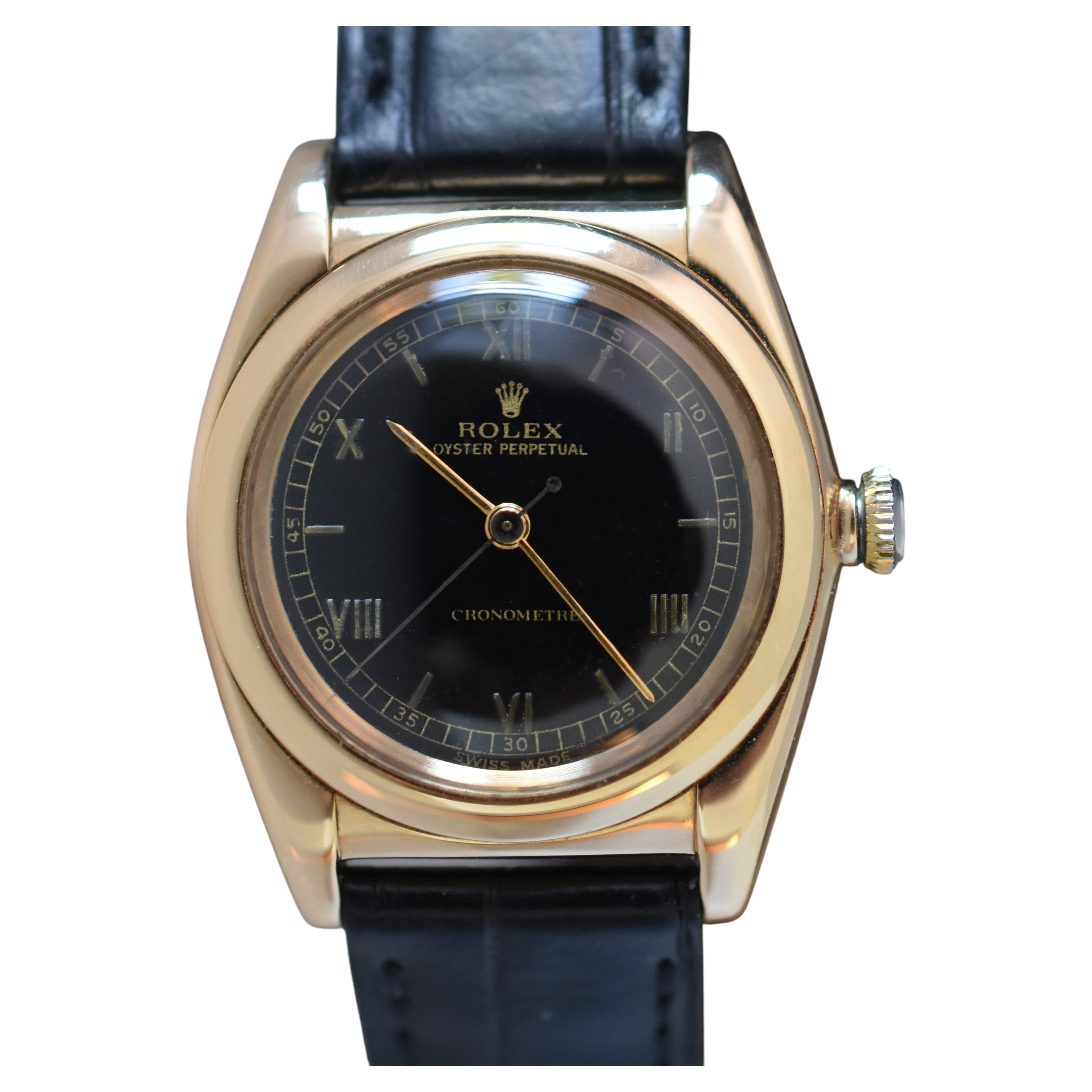 Rolex Oyster Perpetual Bubbleback « Ovetto », réf. 3131, automatique, or 14 carats, 1958.