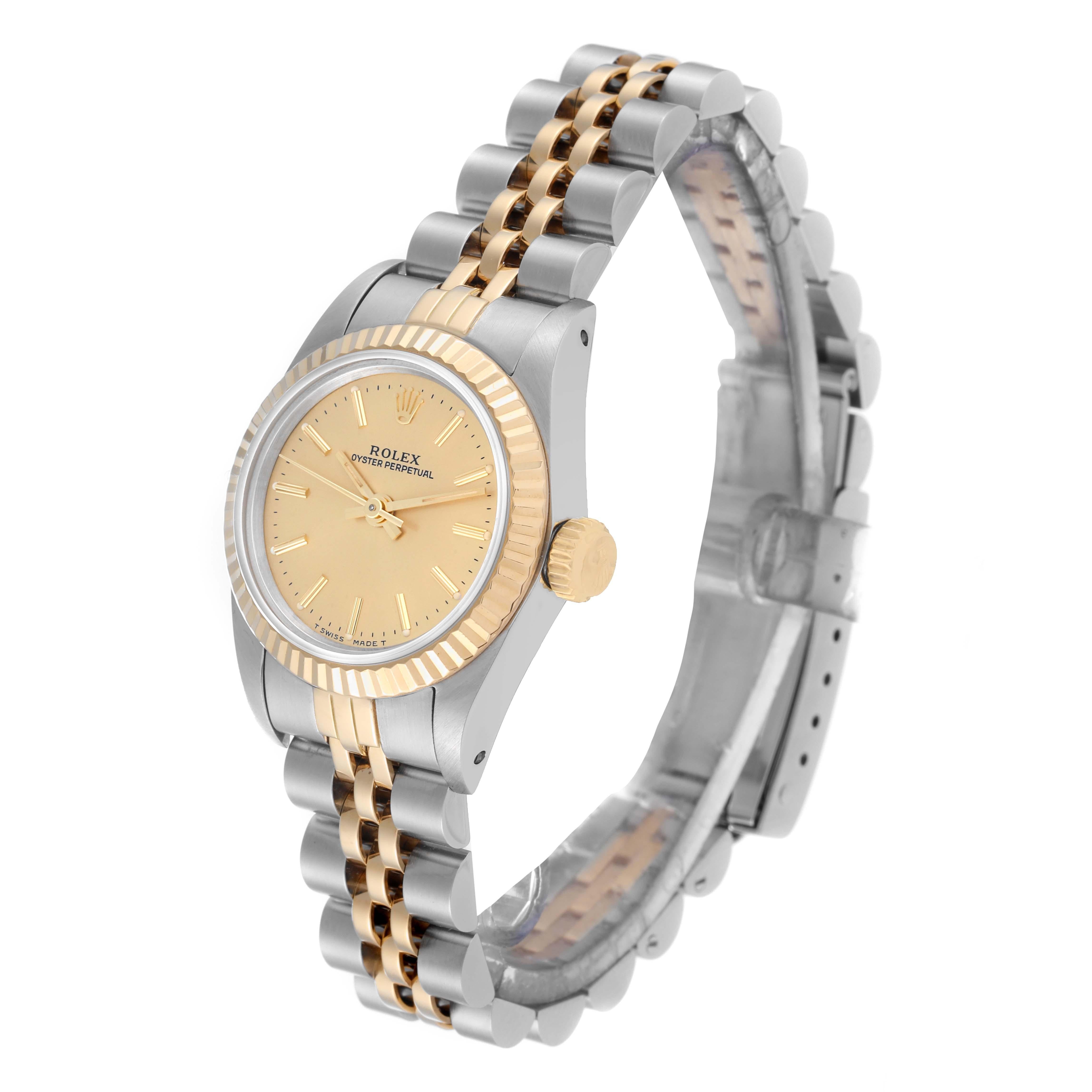 Women's Rolex Oyster Perpetual Champagne Dial Steel Yellow Gold Ladies Watch 67193